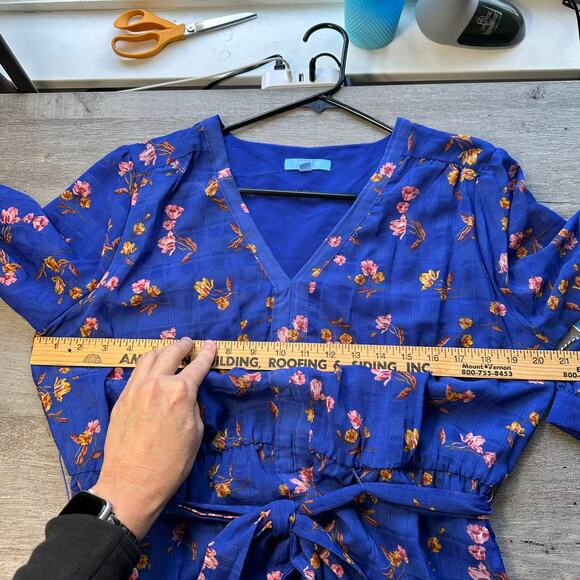 NWT Draper Jaems RSVP Tie Waist Mide Dress Cobalt Blue Floral Large - Picture 13 of 14